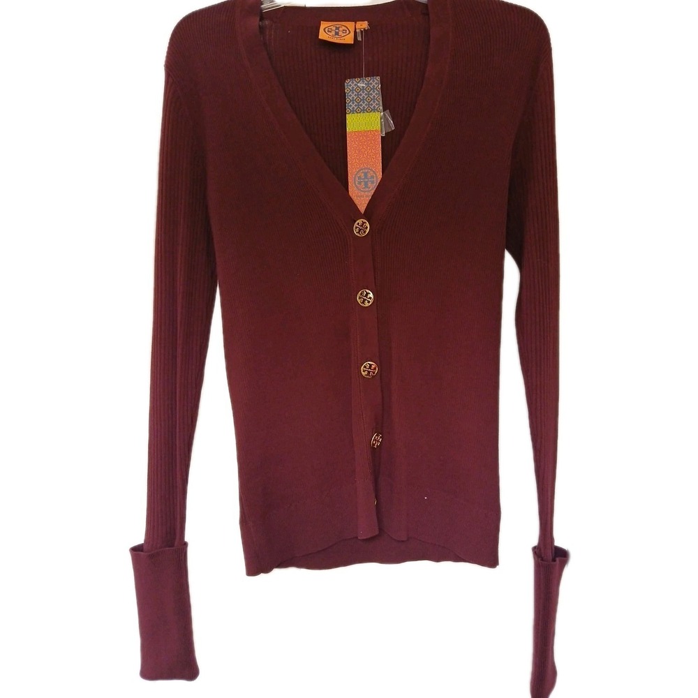 NWT Tory Burch Simone Cardigan Sweater Logo Gold Buttons Medium